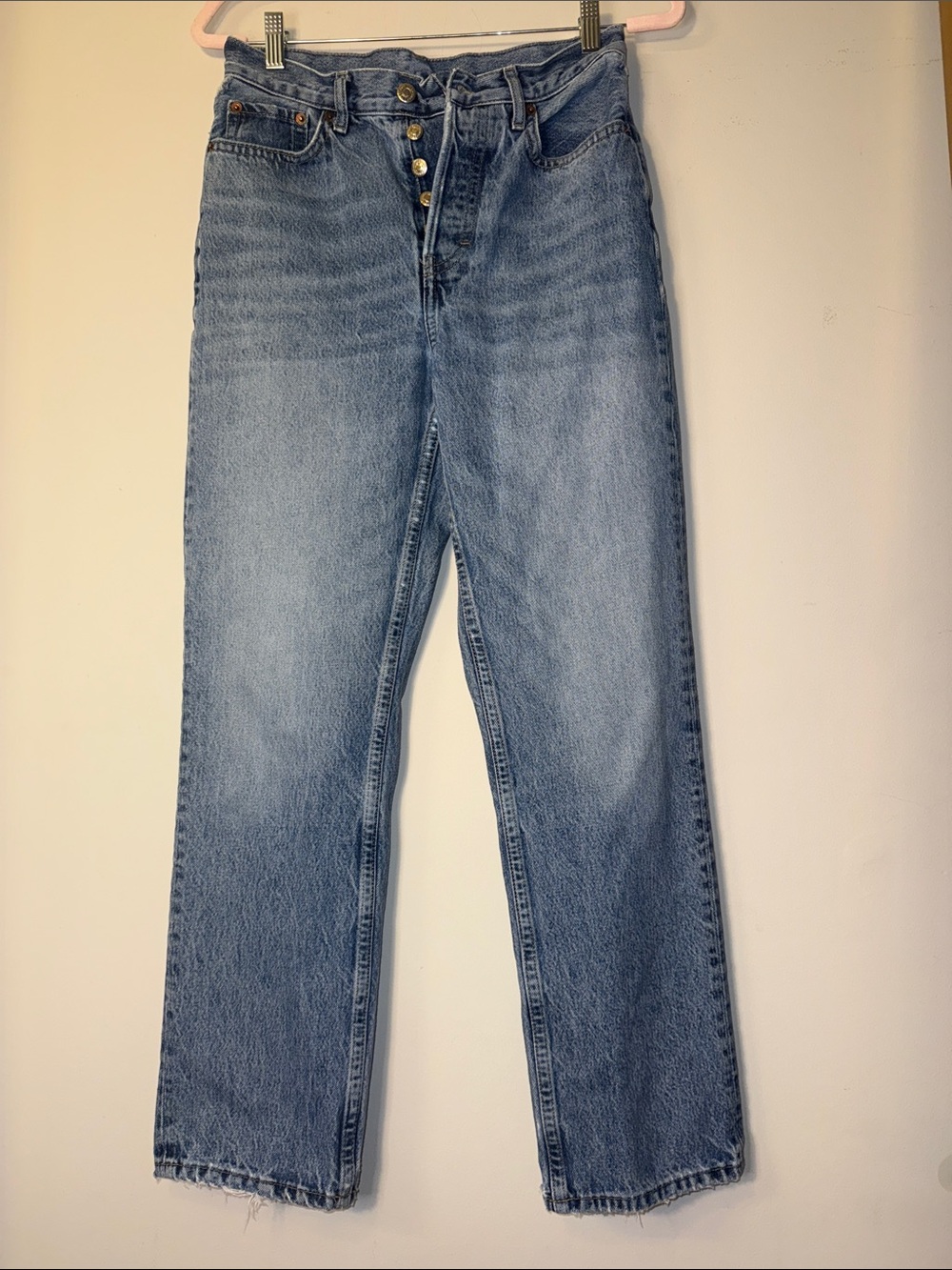 Topshop Light Blue High-Waist Straight Jeans